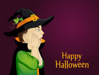 Halloween.Profile şapka ve cadı çok sürpriz küçük bir çocuk