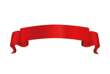 Dekoratif kırmızı kurdele afiş üzerinde beyaz izole. Vektör. 