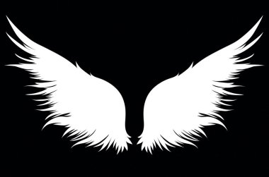 Beyaz kanatları. Vektör çizim koyu arka plan üzerinde. Siyah 