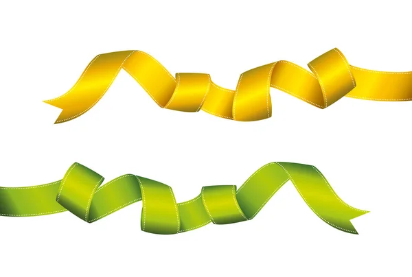 Banner decorativo de cintas verdes y amarillas aislado en blanco. Vector — Vector de stock