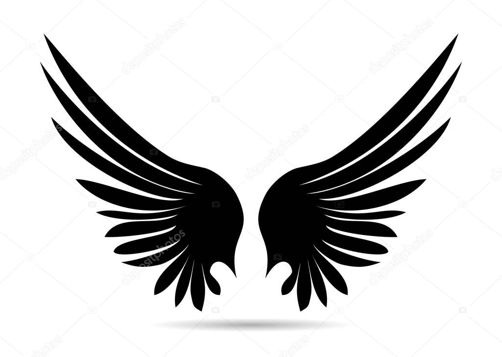 Silhouette wings. Vector illustration on white background. Black