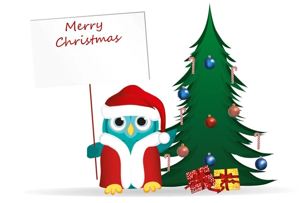 Uggla i Santa Claus kostym mot bakgrund av en jul — Stock vektor