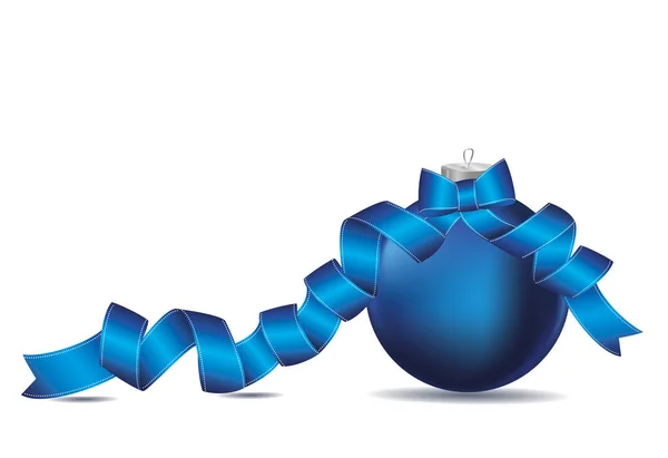 Feliz Natal bola com fita azul e arco. Banner com cópia — Vetor de Stock