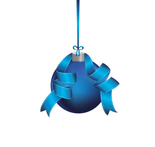 Bola de Natal feliz com fita azul. Banner com espaço de cópia . — Vetor de Stock