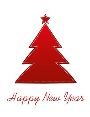 Kağıt kırmızı yeni yıl ağacı. Noel tebrik kartı. Vektör. 