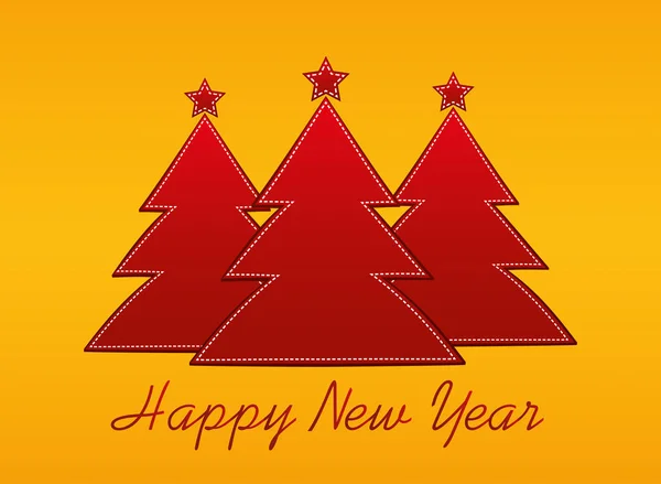 三红 new-year 树纸。圣诞贺卡 — 图库矢量图片