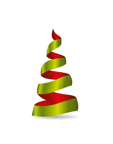 Christmas tree of green and red ribbon. Vector. Greeting card — Stock Vector