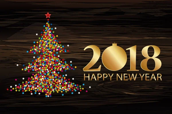 Vánoční stromeček z konfety s zlatými figurami 2018. Nový rok — Stockový vektor