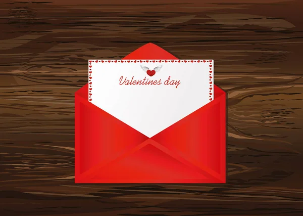 Tarjeta con corazones rojos en un sobre. Día de San Valentín. Saludo c — Archivo Imágenes Vectoriales