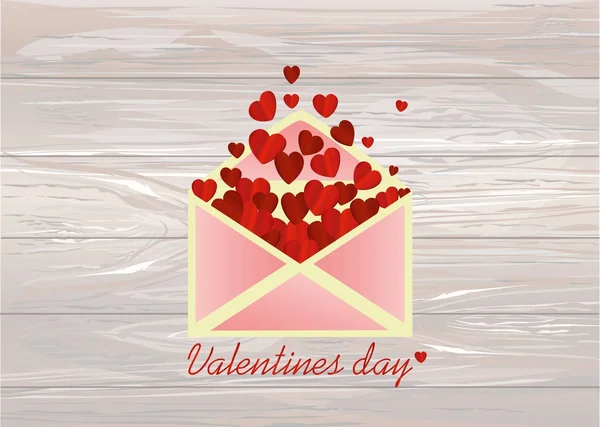 Sobre abierto con corazones rojos que salen. Día de San Valentín. Amor. — Archivo Imágenes Vectoriales