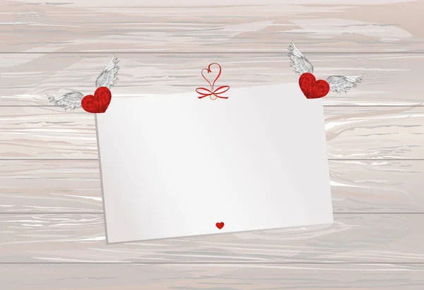 Gift card tied with a red hearts. Vector. Valentine's Day. On wo — Stock Vector