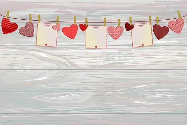 Corazones Rojos Papel Blanco Con Una Imagen Colgando Una Cuerda — Archivo Imágenes Vectoriales