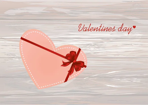Corazón de papel con lazo rojo y cinta. Día de San Valentín. Saludo — Archivo Imágenes Vectoriales