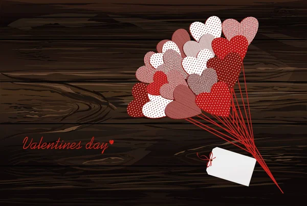 Buquê de flores em forma de coração e cartão de saudação para o dia dos namorados — Vetor de Stock