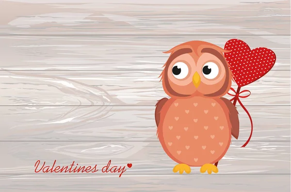 Cute owlet waiting to give heart a gift for Valentine's Day. — Stock Vector