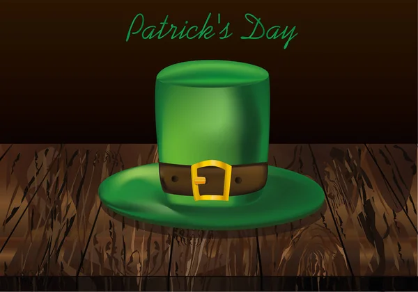 Chapeau lutin vert avec un bracelet en cuir. Saint-Patrick 's Day . — Image vectorielle