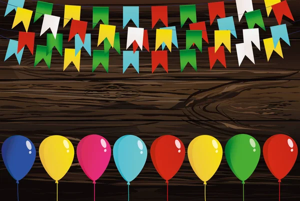 Bunting colorido em uma corda com balões. Guirlanda de bandeiras . — Vetor de Stock