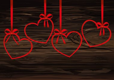 Bir kalp şeklinde bir şerit. Kırmızı yay. Tebrik kartı 