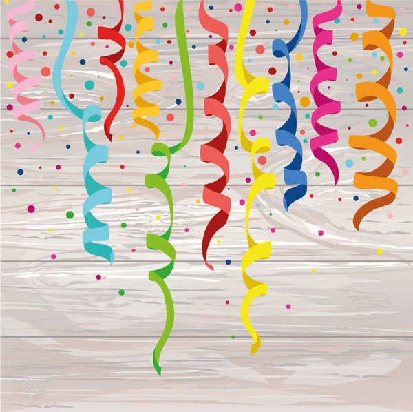 Colorido confeti multicolor. Cumpleaños de vacaciones. Vector sobre madera — Vector de stock