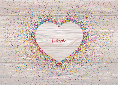 Çok renkli gökkuşağı konfeti bir kalp şeklinde. Vektör