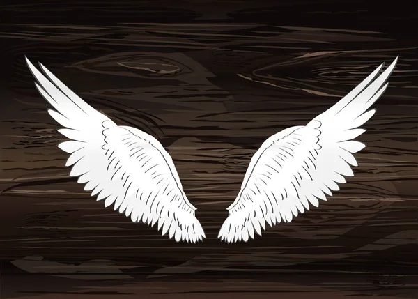 Des ailes. Illustration vectorielle sur fond bois. Noir et blanc — Image vectorielle