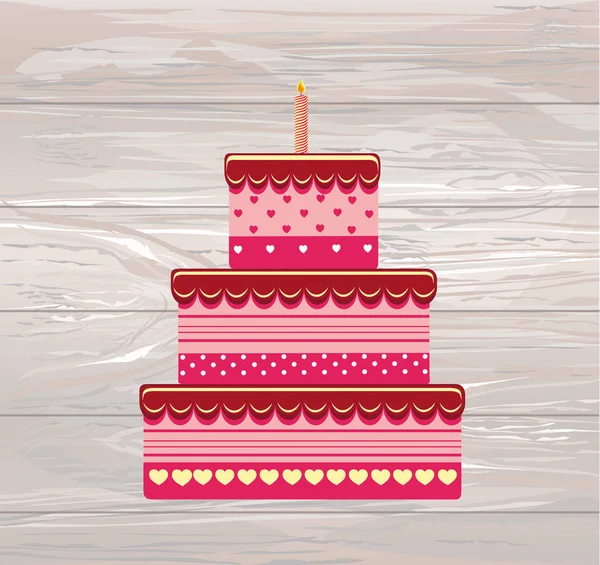 Festive big cake. Happy Birthday. Greeting card or invitation — Stock Vector