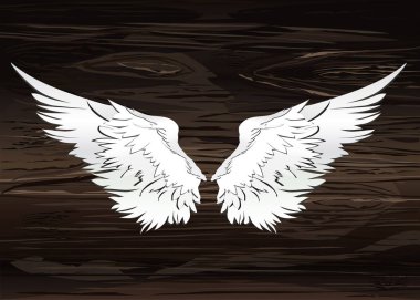 Kanatlar. Ahşap arka plan üzerinde vektör çizim. Siyah ve beyaz
