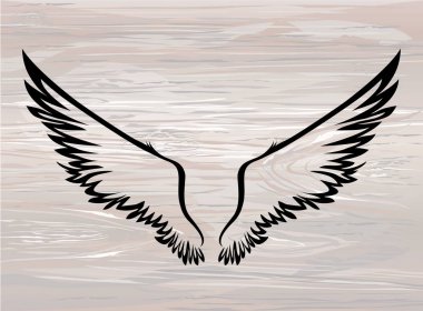 Kanatlar. Ahşap arka plan üzerinde vektör çizim. Siyah ve beyaz