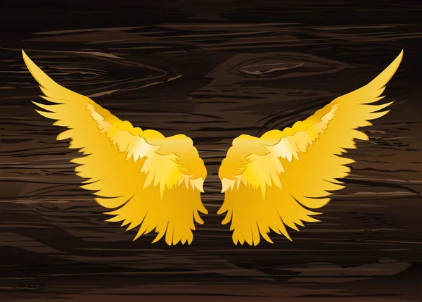 Křídla. Vektorové ilustrace na dřevěné pozadí. Zlatá barva — Stockový vektor
