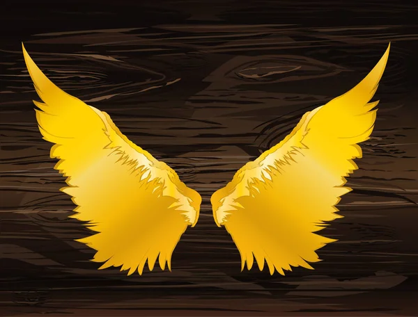 Křídla. Vektorové ilustrace na dřevěné pozadí. Zlatá barva — Stockový vektor