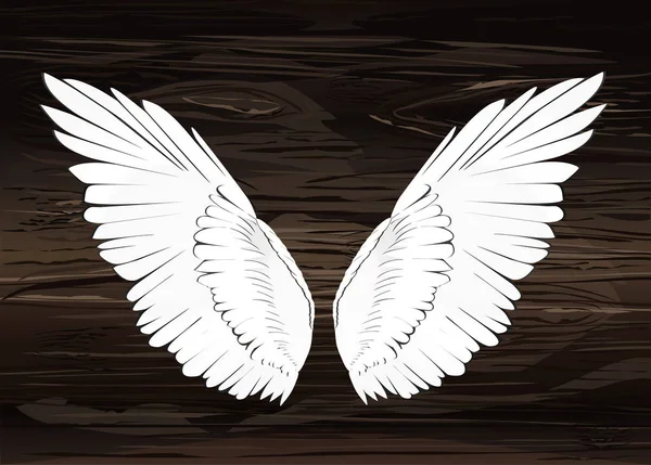 Wings. Vector illustration on wooden background. Black and white — Stock Vector