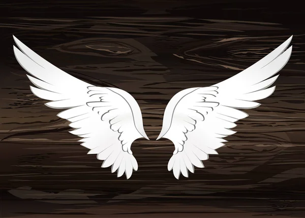 翼。木製の背景のベクトル図です。黒と白 — ストックベクタ
