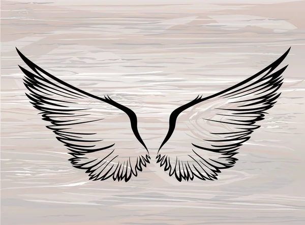 Des ailes. Illustration vectorielle sur fond bois. Noir et blanc — Image vectorielle