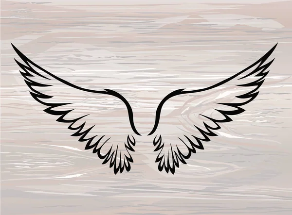 Vleugels. Vectorillustratie op houten achtergrond. Zwart-wit — Stockvector