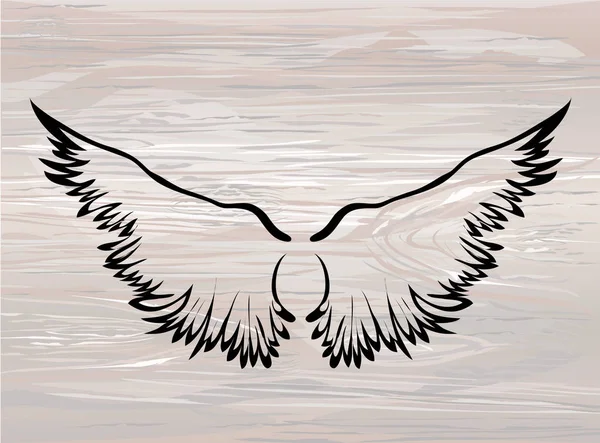 Φτερά. Εικονογράφηση διάνυσμα σε ξύλινο υπόβαθρο. Μαύρο και άσπρο — Διανυσματικό Αρχείο