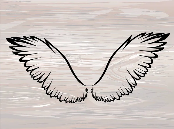 Des ailes. Illustration vectorielle sur fond bois. Noir et blanc — Image vectorielle