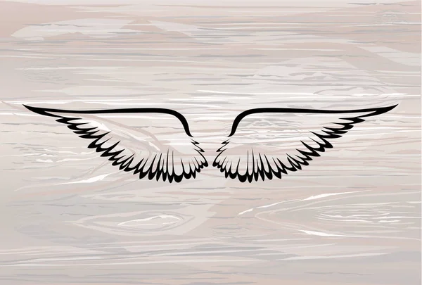 Wings. Vector illustration on wooden background. Black and white — Stock Vector