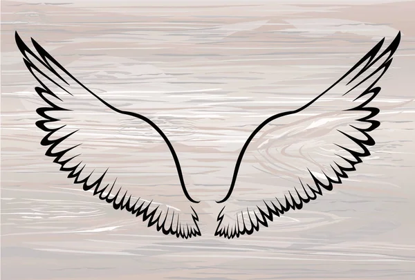 Des ailes. Illustration vectorielle sur fond bois. Noir et blanc — Image vectorielle