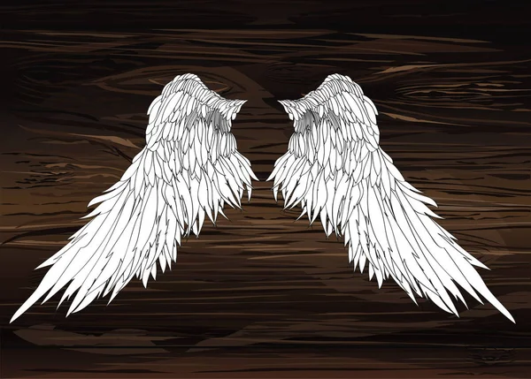 Wings. Vector illustration on wooden background. Black and white — Stock Vector