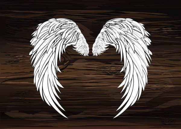Flügel. Vektor-Illustration auf Holzgrund. schwarz-weiß — Stockvektor