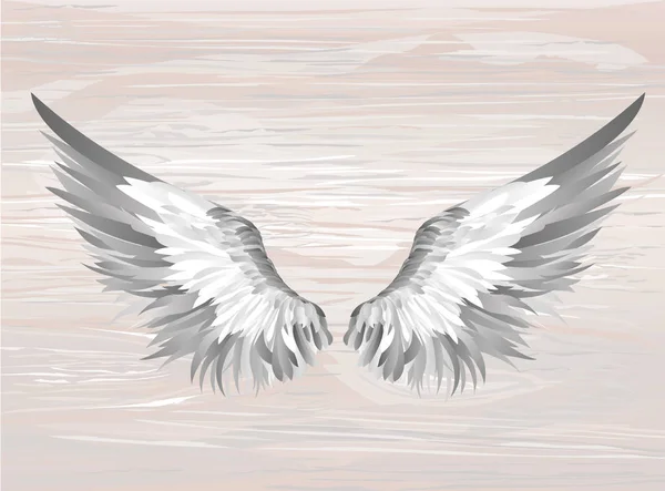 Wings. Vector illustration on wooden background. Black and white — Stock Vector