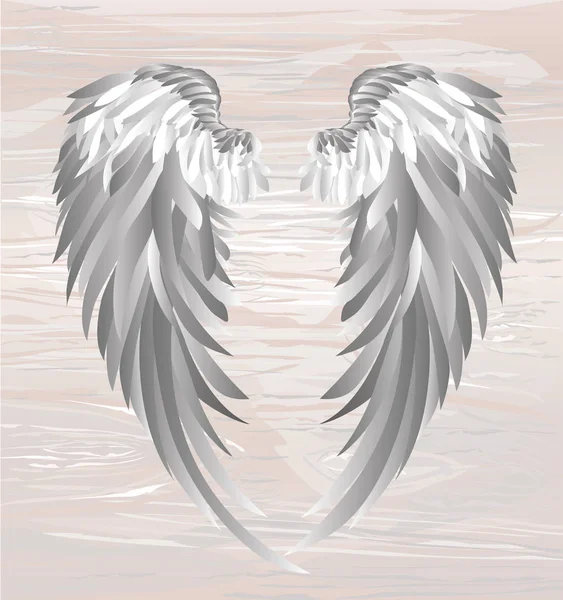 Wings. Vector illustration on wooden background. Black and white — Stock Vector