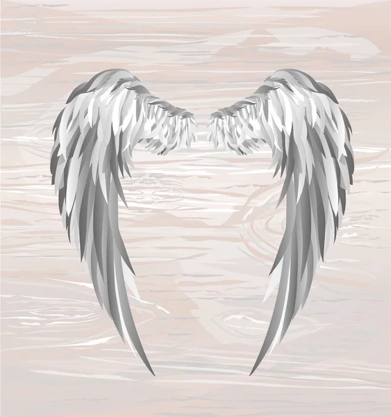 Wings. Vector illustration on wooden background. Black and white — Stock Vector