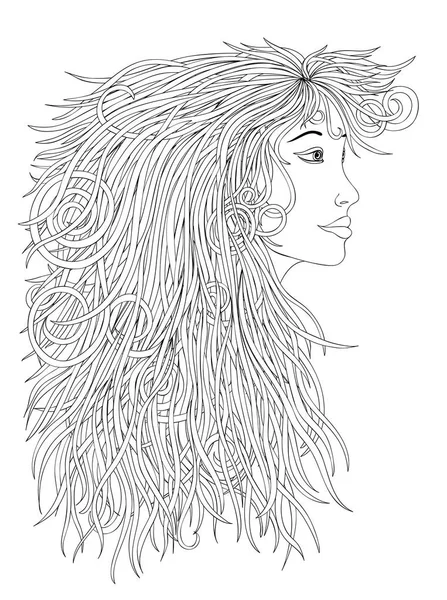Profil piękna kobieta z machając długimi włosami. Styl graficzny. Być — Wektor stockowy