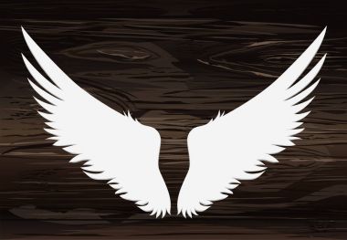Kanatlar. Ahşap arka plan üzerinde vektör çizim. Siyah ve beyaz