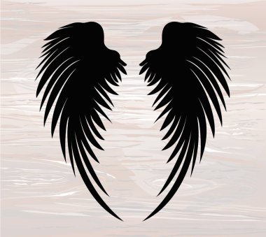Siyah siluet kanatları. Ahşap arka plan üzerinde vektör çizim