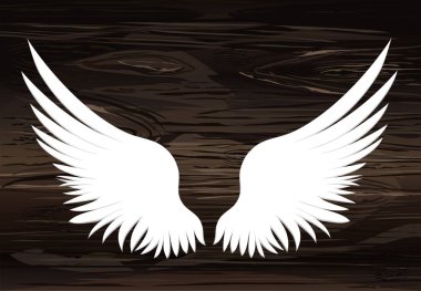 Kanatlar. Ahşap arka plan üzerinde vektör çizim. Siyah ve beyaz