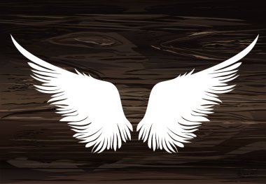 Kanatlar. Ahşap arka plan üzerinde vektör çizim. Siyah ve beyaz
