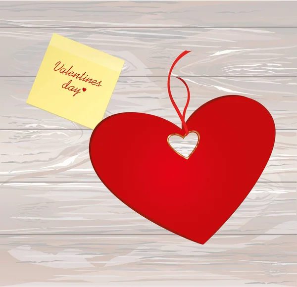 Χαρτί καρδιά με κόκκινο φιόγκο και κορδέλα. Κίτρινο φύλλο χαρτιού για — Διανυσματικό Αρχείο