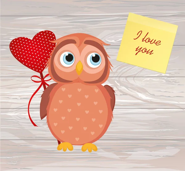 귀여운 owlet 마음을 주고 발렌타인 선물 기다리고. Gre — 스톡 벡터
